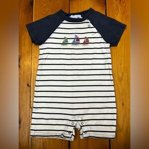 Janie and Jack Baby 12-18mo Romper Cotton Sailboat Striped Nautical One Piece